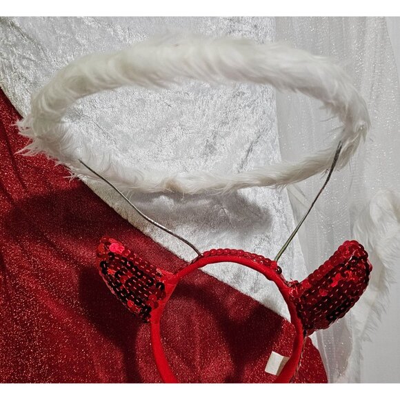 Heavenly Devil Costume Naughty Nice Angel Dress Wings Halo Tail Halloween Girls - Picture 3 of 6